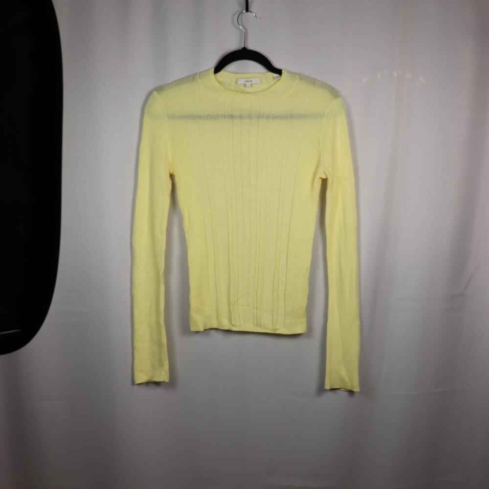 VINCE Variegated Rib Mock Neck Knit Pullover in Bright Yellow M - Picture 4 of 4